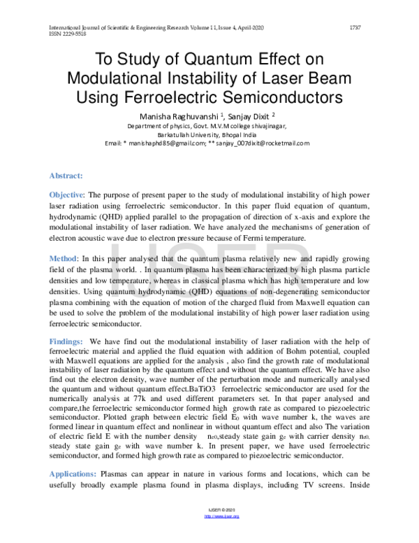 (PDF) To Study of Quantum Effect on Modulational Instability of Laser ...