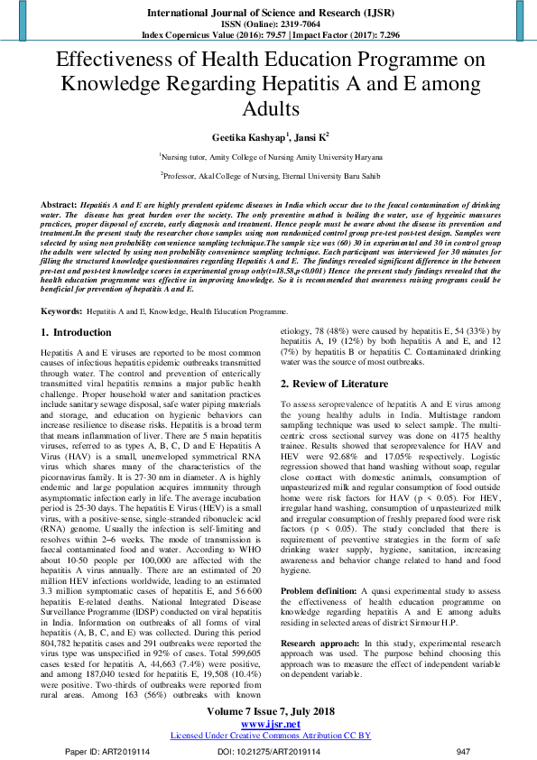 (PDF) Effectiveness of Health Education Programme on Knowledge ...