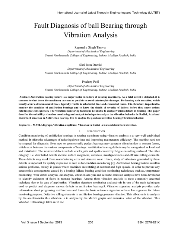 (PDF) Fault Diagnosis of ball Bearing through Vibration Analysis