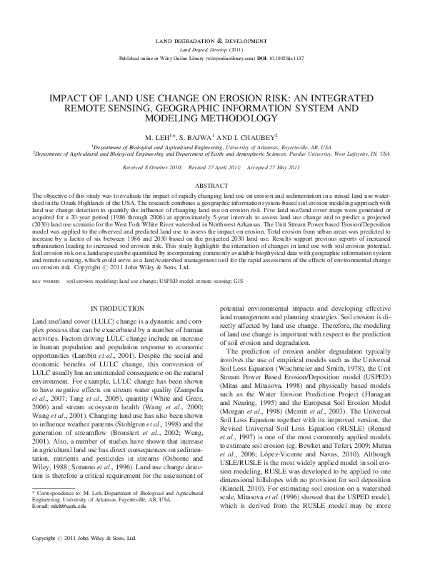 (PDF) Impact of Land Use Change on Erosion Risk: An Integrated Remote ...