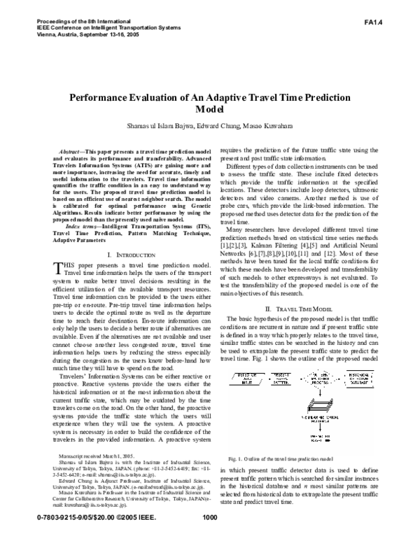 (PDF) Performance evaluation of an adaptive travel time prediction model