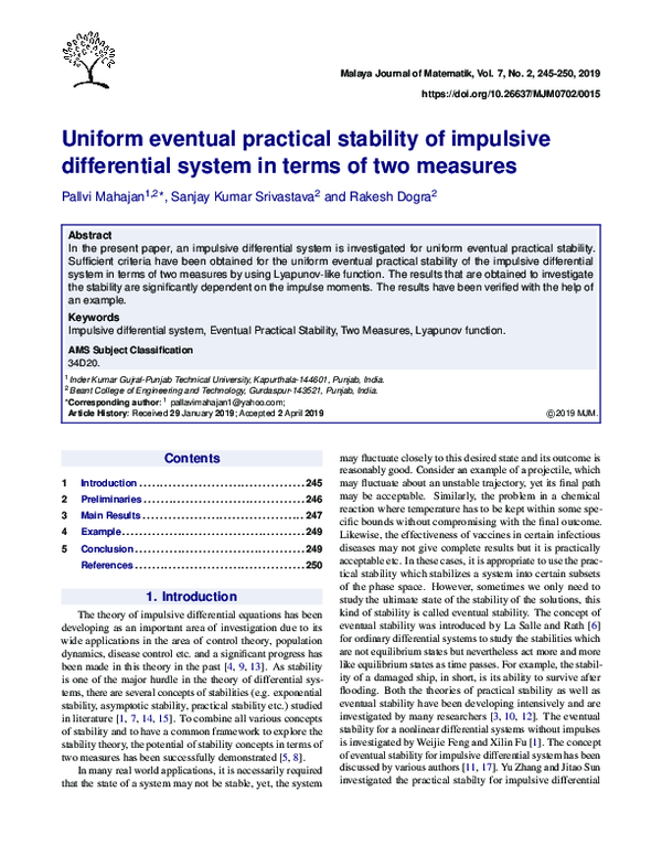 (PDF) Uniform eventual practical stability of impulsive differential ...