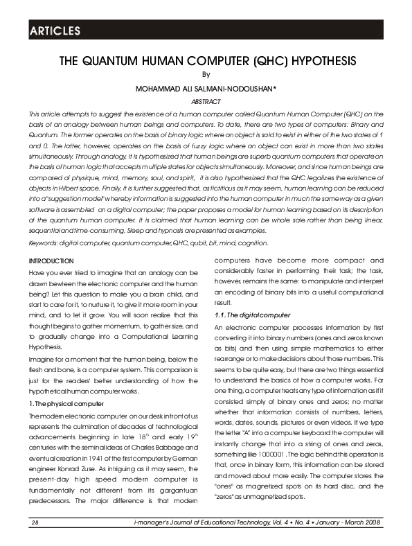(PDF) The Quantum Human Computer (QHC) Hypothesis