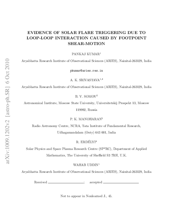 (PDF) Evidence of Solar Flare Triggering Due to Loop-Loop Interaction ...