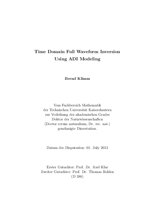 (PDF) Time Domain Full Waveform Inversion Using ADI Modeling