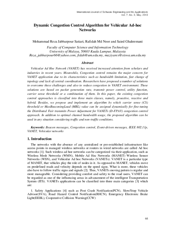 (PDF) Dynamic Congestion Control Algorithm for Vehicular Ad-hoc Networks