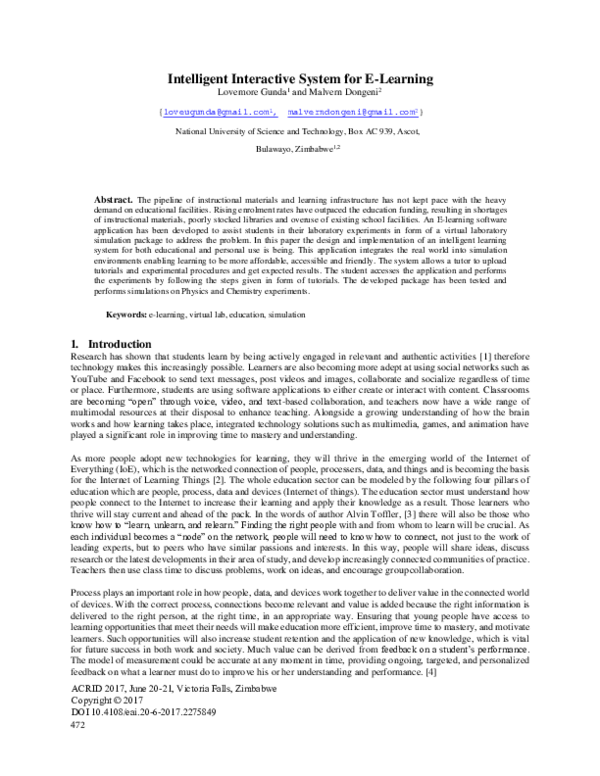 (PDF) Intelligent Interactive System for E-Learning