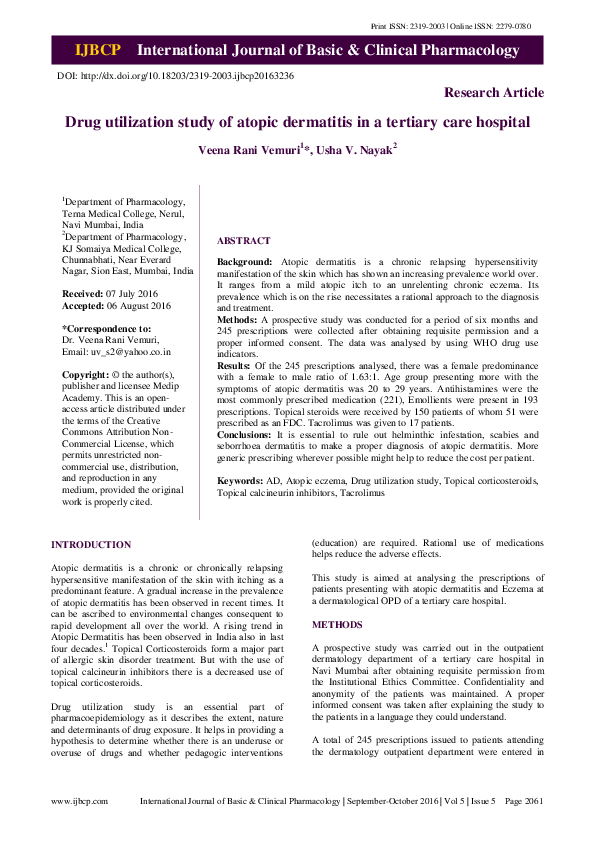 (PDF) Drug utilization study of atopic dermatitis in a tertiary care ...