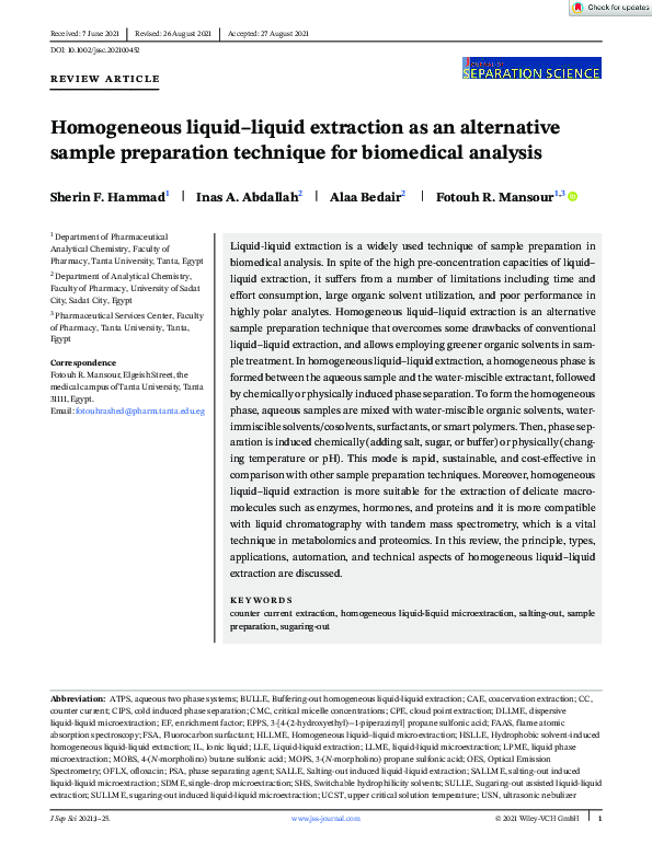 (PDF) Homogeneous liquid-liquid extraction as an alternative sample ...