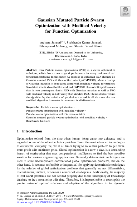 (PDF) Gaussian Mutated Particle Swarm Optimization with Modified ...