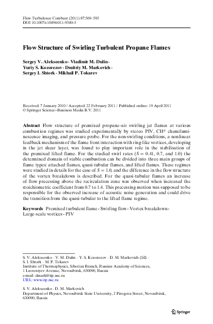 (PDF) Flow Structure of Swirling Turbulent Propane Flames