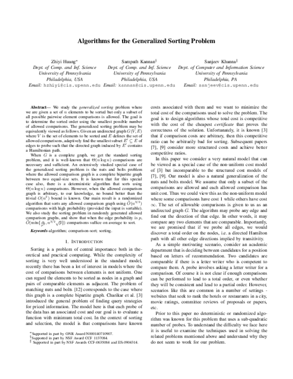 (PDF) Algorithms for the generalized sorting problem