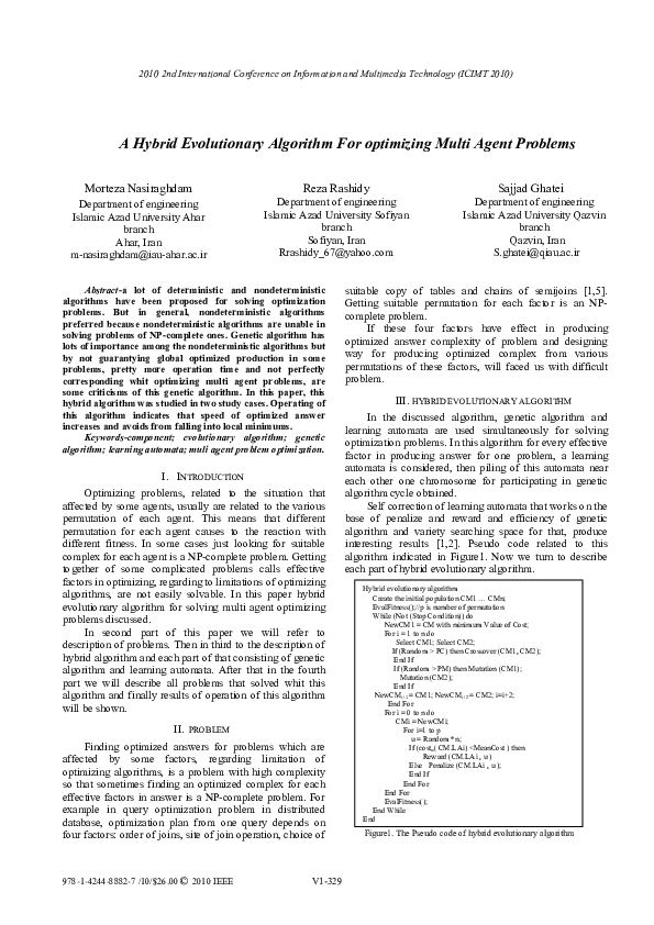(PDF) A Hybrid Evolutionary Algorithm For optimizing Multi Agent Problems