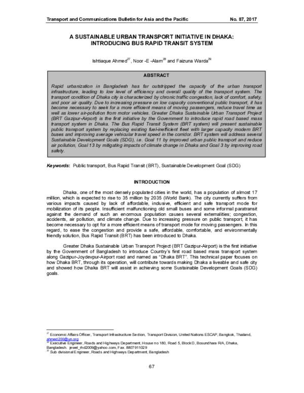 (PDF) A Sustainable Urban Transport Initiative in Dhaka : Introducing ...