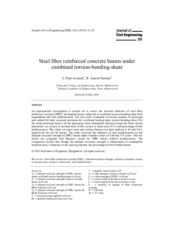 (PDF) Steel fiber reinforced concrete beams under combined torsion ...