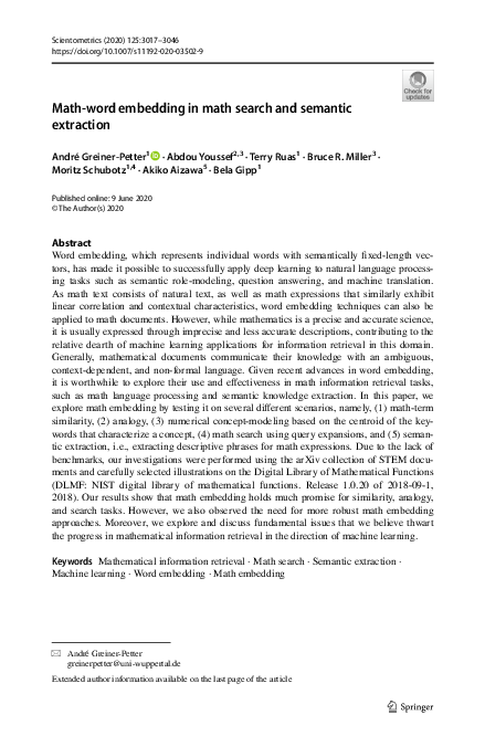 (PDF) Math-word embedding in math search and semantic extraction