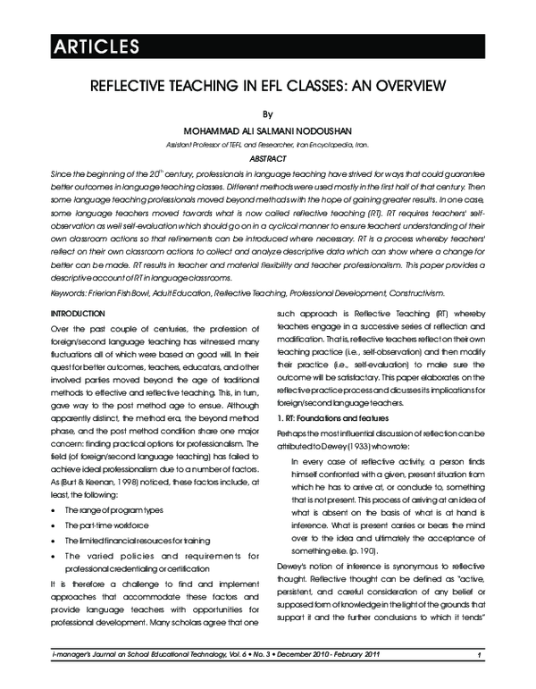 (PDF) Reflective teaching in English as a Foreign Language (EFL ...