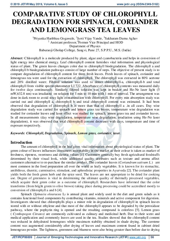 (PDF) Comparative Study of Chlorophyll Degradation for Spinach ...