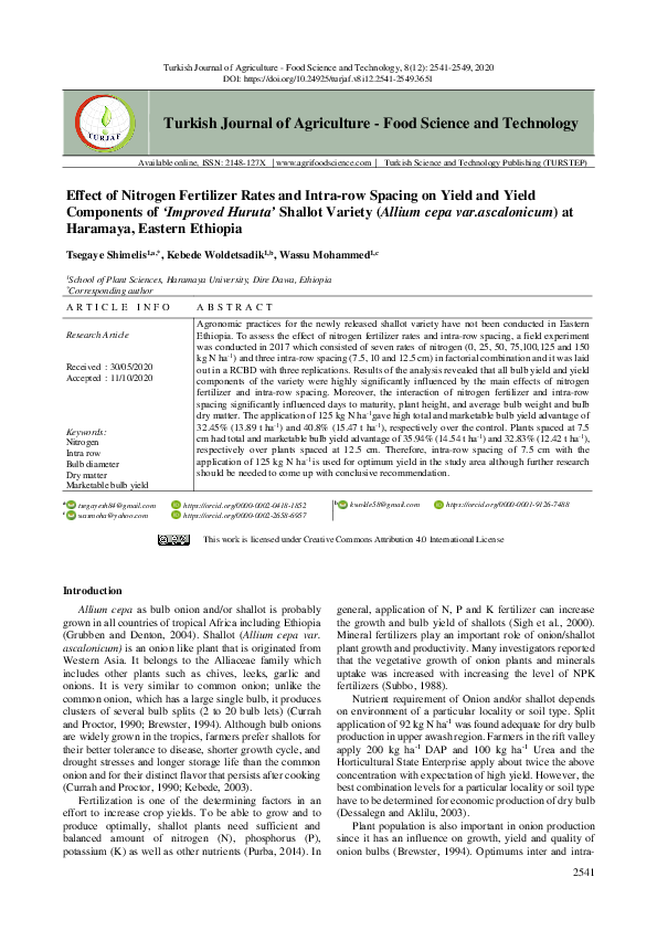 (PDF) Effect of Nitrogen Fertilizer Rates and Intra-row Spacing on ...