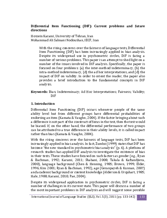 (PDF) Differential Item Functioning (DIF): Current problems and future ...