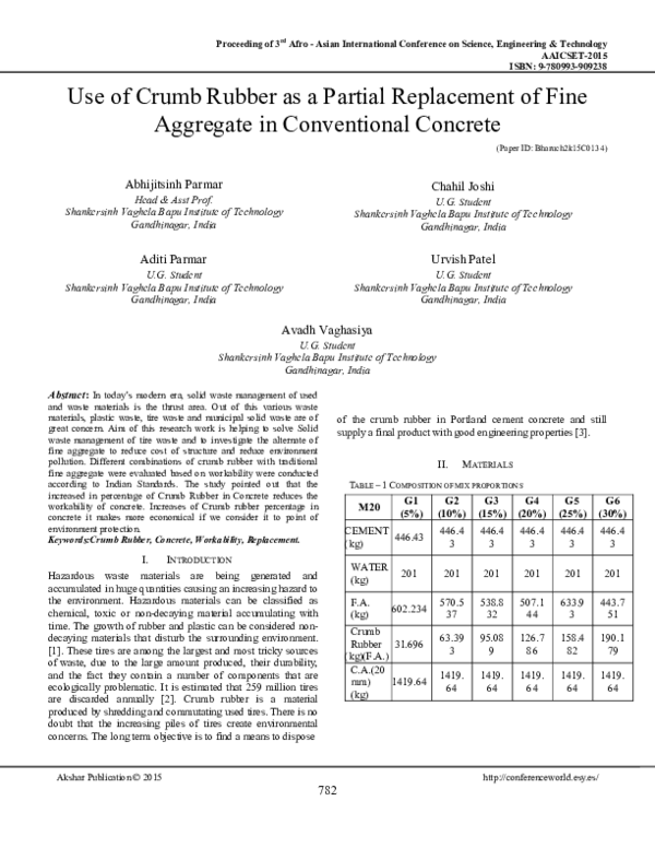 (PDF) Use of Crumb Rubber as a Partial Replacement of Fine Aggregate in ...