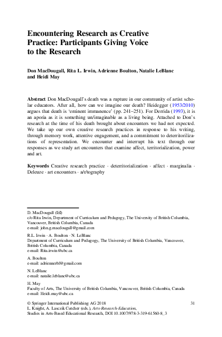 (PDF) Encountering Research as Creative Practice: Participants Giving ...