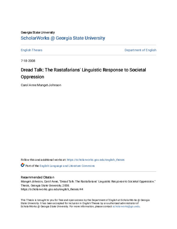 (PDF) Dread Talk: The Rastafarians' Linguistic Response to Societal ...