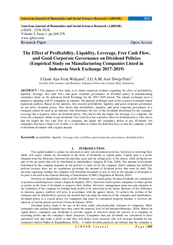 (PDF) The Effect of Profitability, Liquidity, Leverage, Free Cash Flow ...
