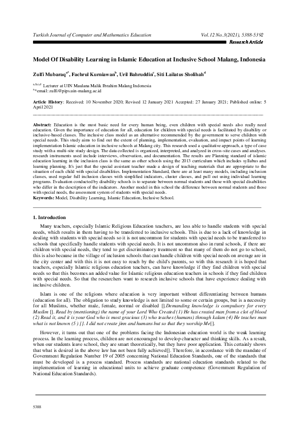 (PDF) Model Of Disability Learning in Islamic Education at Inclusive ...