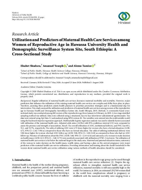 (PDF) Utilization and Predictors of Maternal Health Care Services among ...