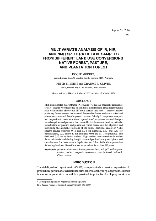 (PDF) Multivariate analysis of IR, NIR and NMR spectra of soil samples ...