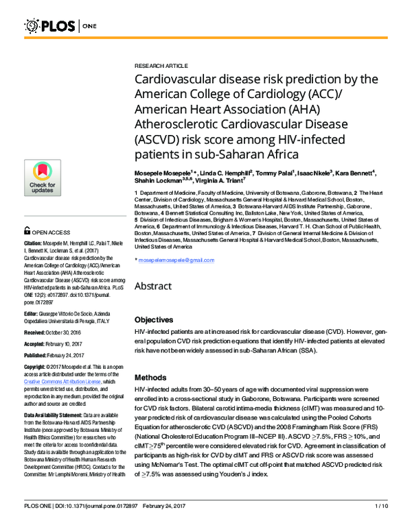 (PDF) Cardiovascular disease risk prediction by the American College of ...