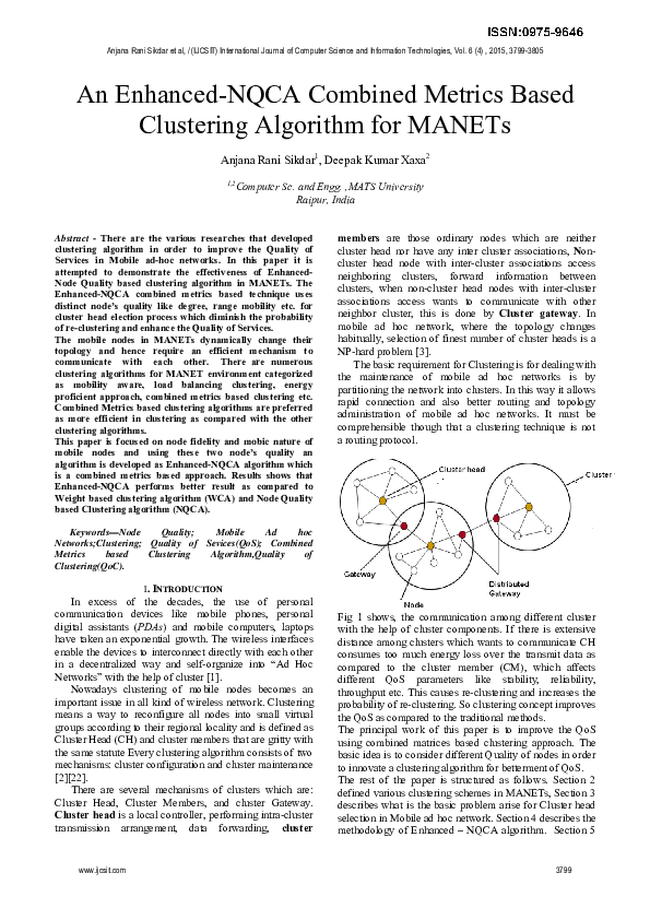 (PDF) An Enhanced-NQCA Combined Metrics Based Clustering Algorithm for ...