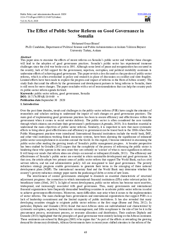 (PDF) The Effect of Public Sector Reform on Good Governance in Somalia