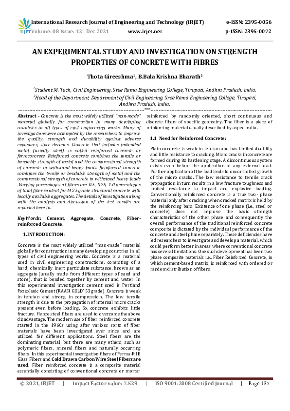 (PDF) IRJET- AN EXPERIMENTAL STUDY AND INVESTIGATION ON STRENGTH ...