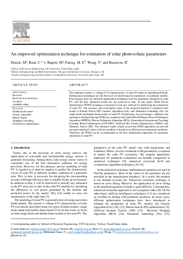 (PDF) An improved optimization technique for estimation of solar ...