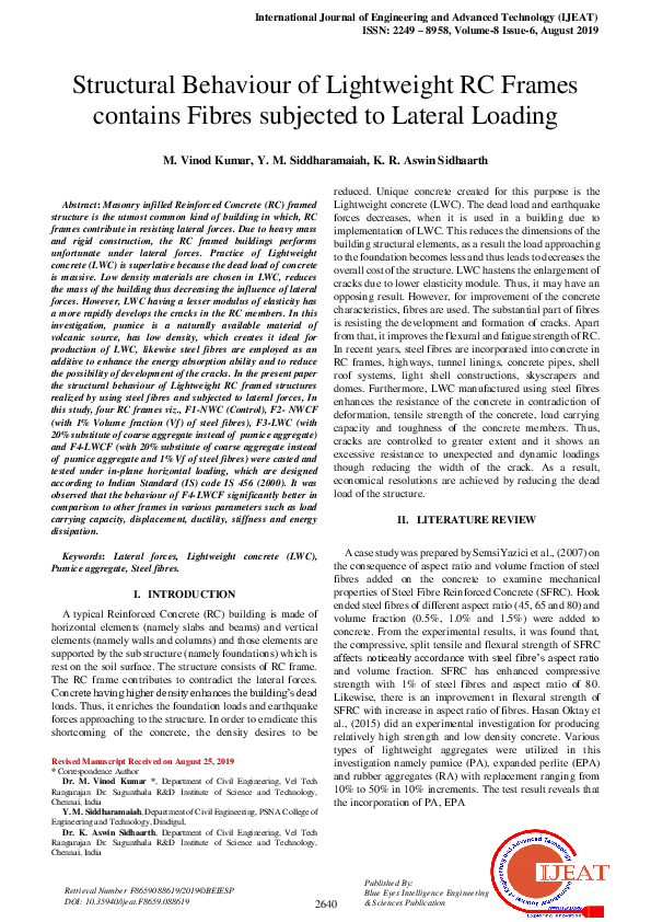(PDF) Structural Behaviour of Lightweight RC Frames contains Fibres ...
