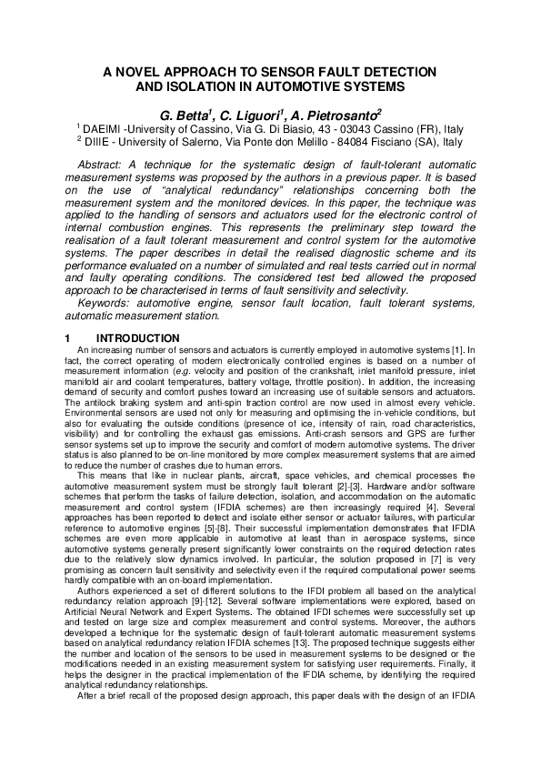 (PDF) A Novel Approach to Sensor Fault Detection and Isolation in ...