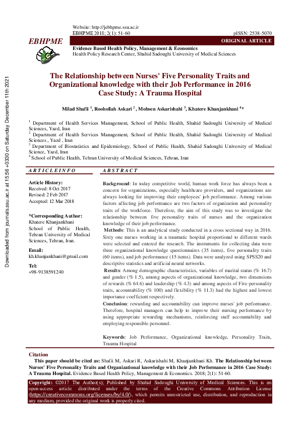 (PDF) The Relationship between Nurses\' Five Personality Traits and ...