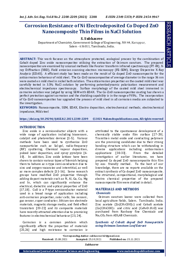 (PDF) Corrosion Resistance of Ni Electrodeposited Co Doped ZnO ...