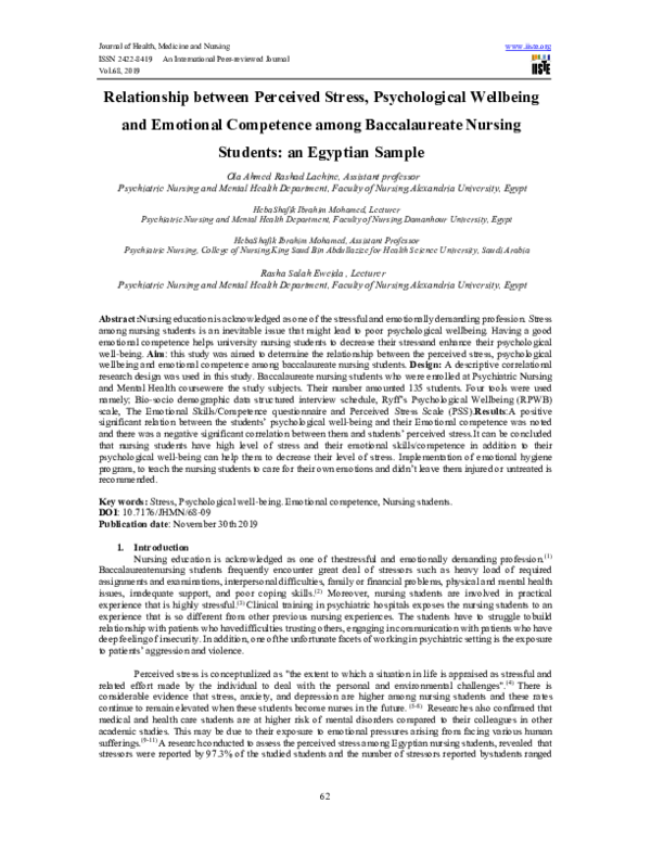 (PDF) Relationship between Perceived Stress, Psychological Wellbeing ...