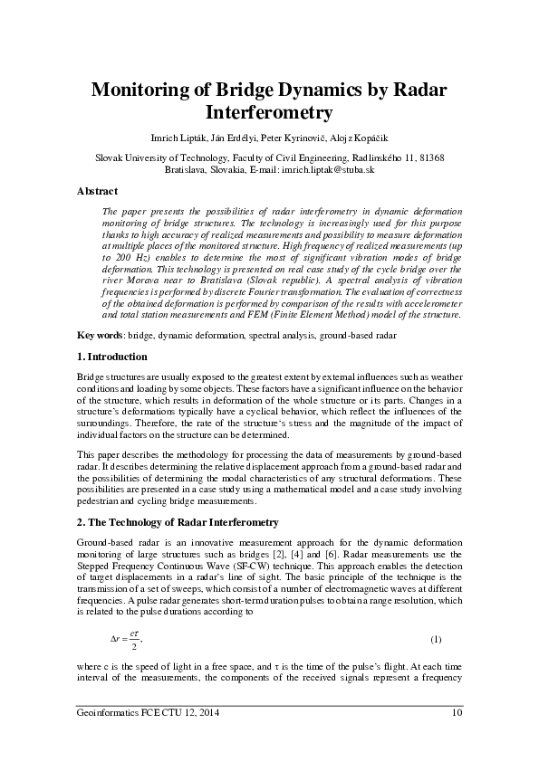 (PDF) Monitoring of Bridge Dynamics by Radar Interferometry