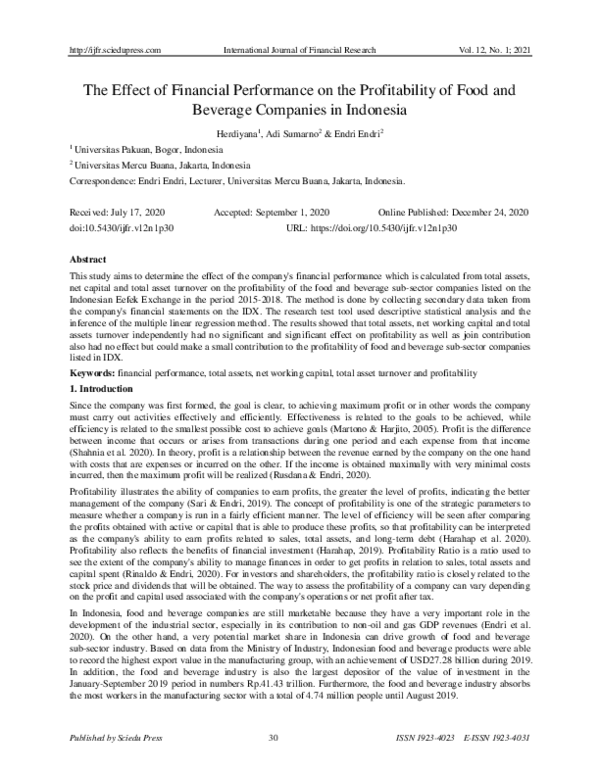 (PDF) The Effect of Financial Performance on the Profitability of Food ...