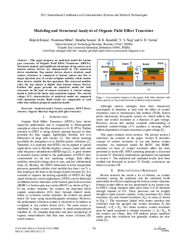 (PDF) Modeling and structural analysis of organic field effect transistor
