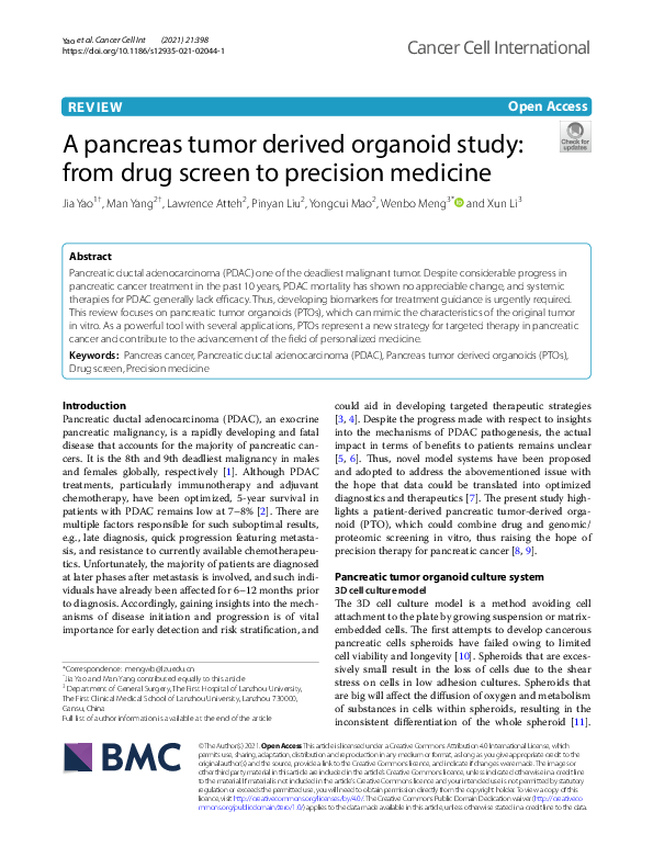 (PDF) A pancreas tumor derived organoid study: from drug screen to ...