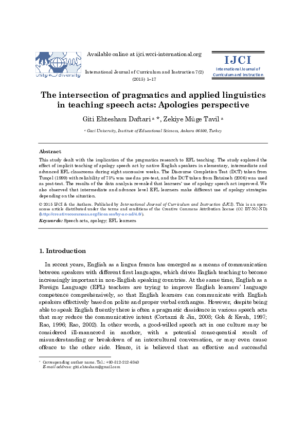 PDF) The intersection of pragmatics and applied linguistics in 