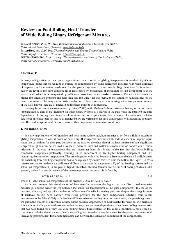 (PDF) Review on pool boiling heat transfer of wide boiling binary ...