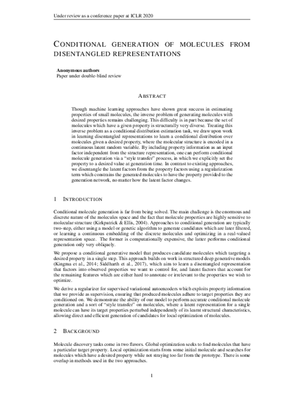 (PDF) Conditional generation of molecules from disentangled representations