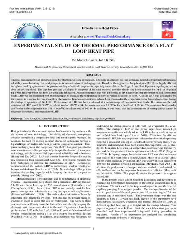 (PDF) Experimental Study of Thermal Performance of a Flat Loop Heat Pipe