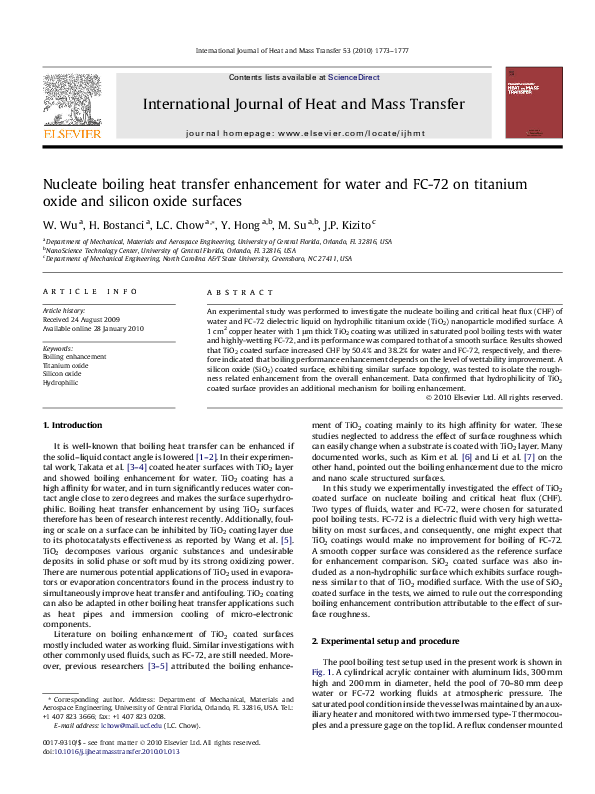 (PDF) Nucleate boiling heat transfer enhancement for water and FC-72 on ...